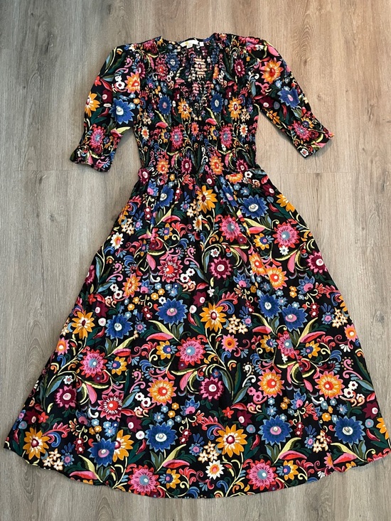 Boden Dresses & Skirts - Boden Black Floral Smocked Dress with Multicolor Blooms